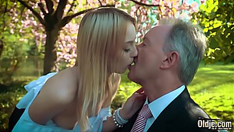 Young Blonde Engages In Hardcore Oral And Vaginal Sex With An Older Man, Swallowing His Ejaculation